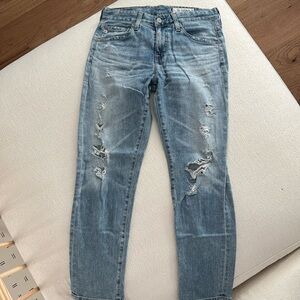 AG Adriano Goldschmied Light Blue Distressed Boyfriend Jeans